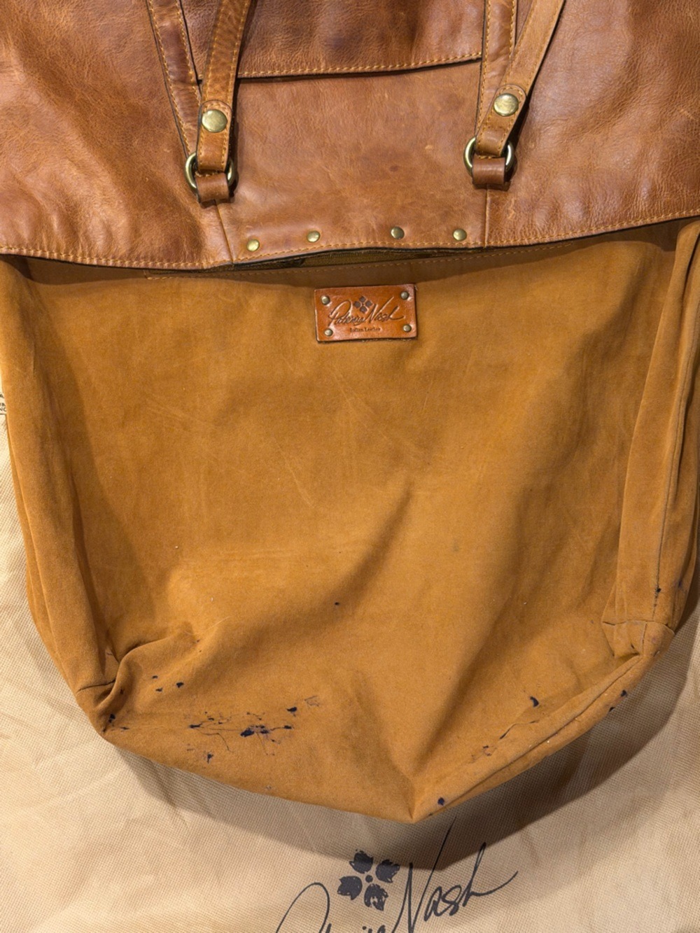 Patricia Nash Brown Genuine Italian Leather Studded Tote Bag - Picture 15 of 15
